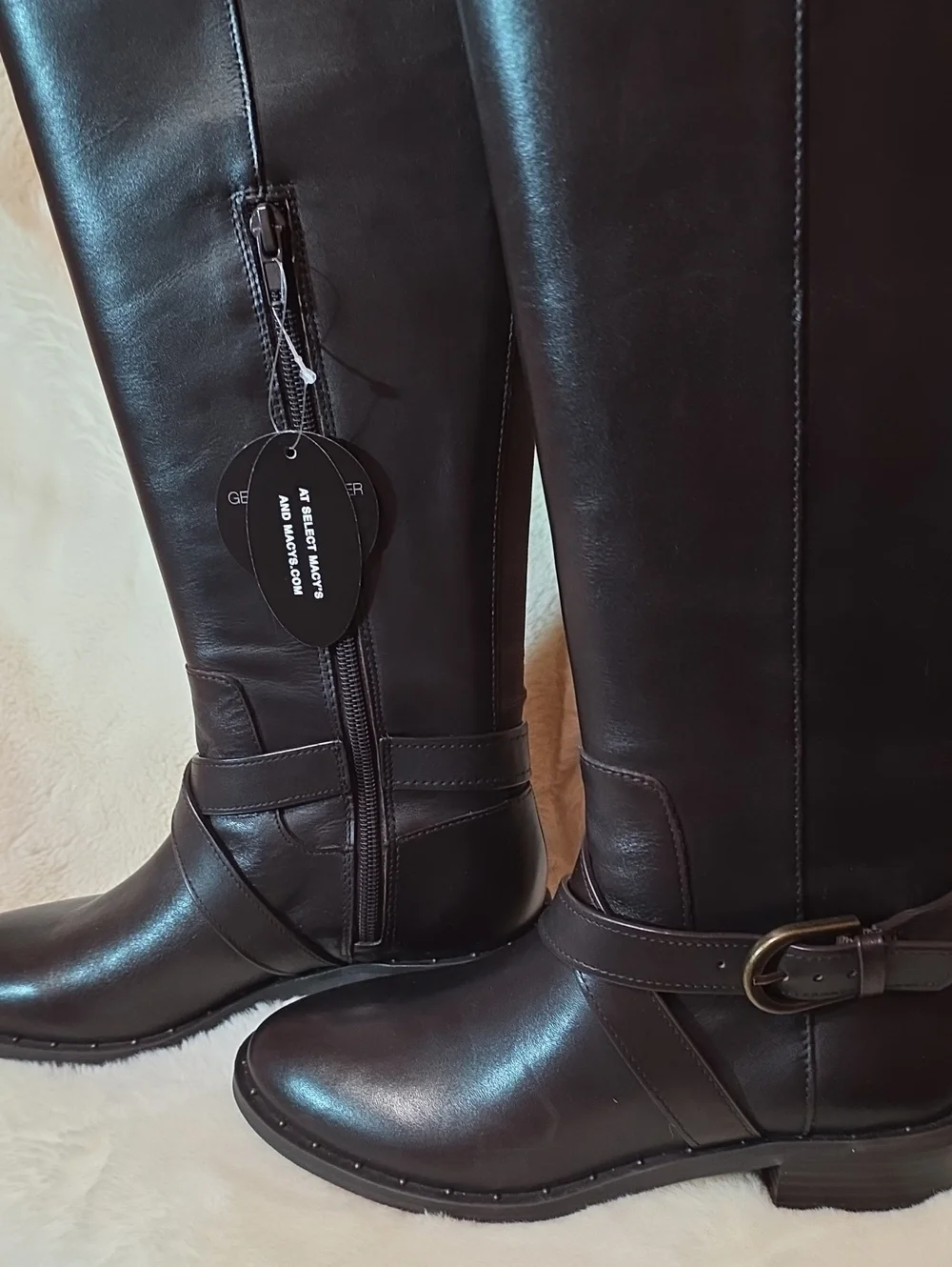 INC International Concepts Dark Brown Leather Buckle Boots